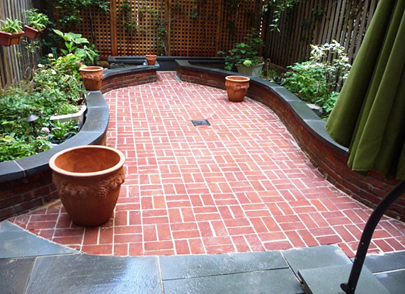 brick patio and planters